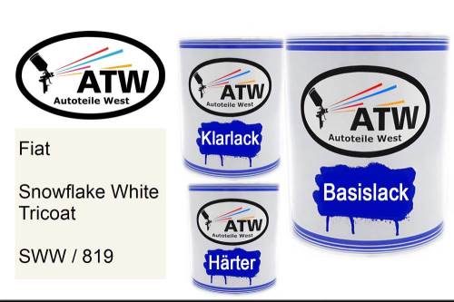 Fiat, Snowflake White Tricoat, SWW / 819: 1L Lackdose + 1L Klarlack + 500ml Härter - Set, von ATW Autoteile West.